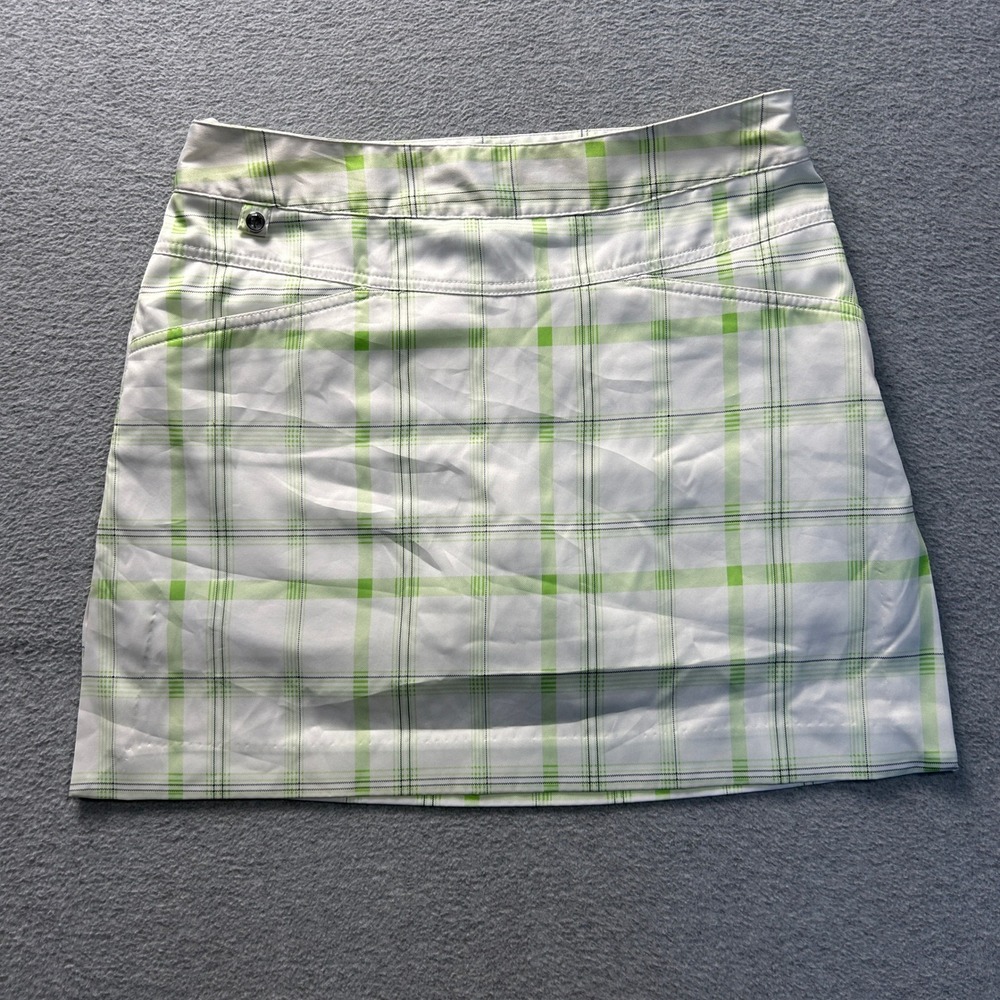 Izod PerformX Golf Skort Womens 2 Plaid White Green Stretch Athletic Skirtβ
